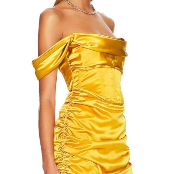 NWOT For Love & Lemons Yellow Ruched Bustier Corset Drew Mini Dress XS $259 - Picture 9 of 12